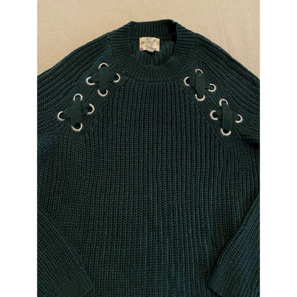 Hippie Rose Sweater Womens Small Green Ribbon Ties Pullover Fisherman Turtleneck - Picture 5 of 12